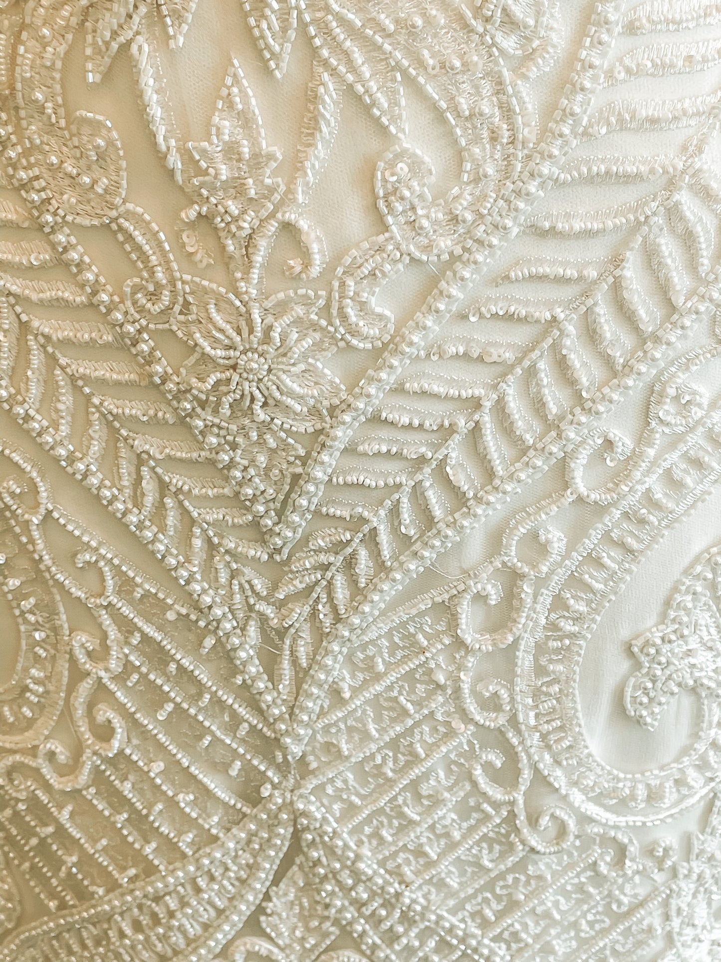 close-up of the beaded boho lace on the sheath skirt