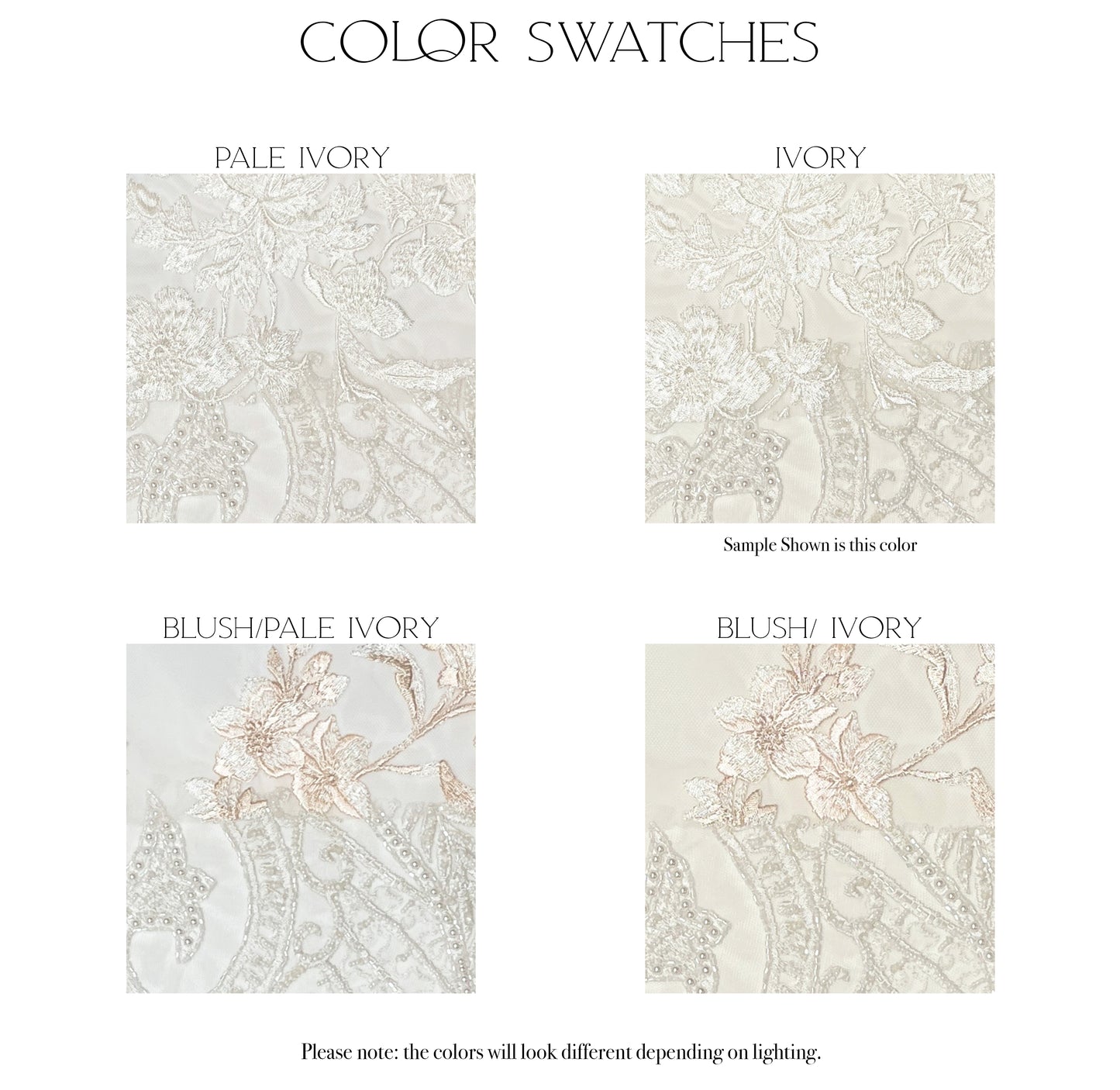 four colorway swatches for the octavia gown