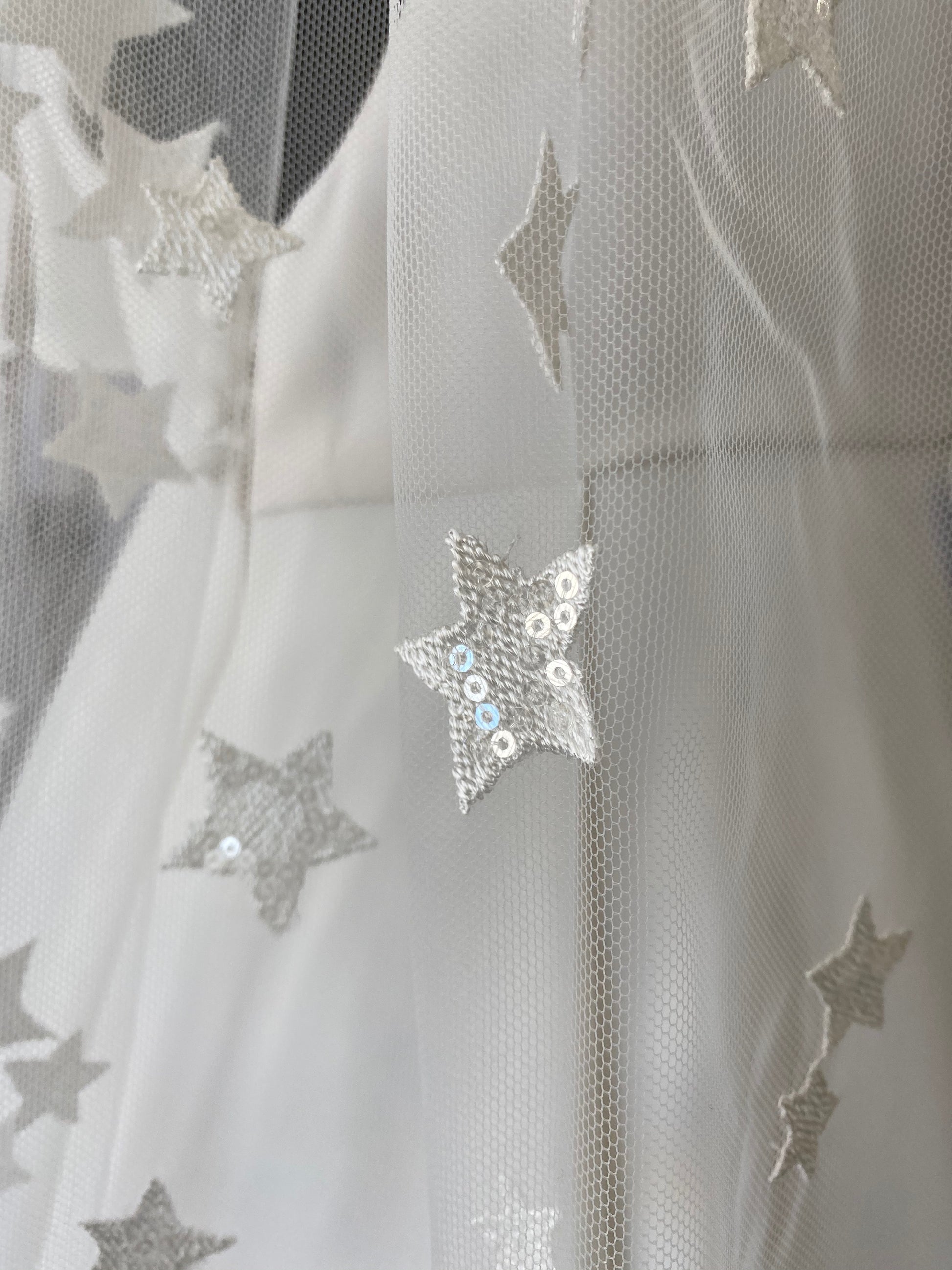 Close-up of star sequin detailing on Nova bridal veil