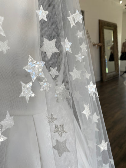 Delicate sequin stars sparkling on Nova veil, perfect for a celestial-themed wedding