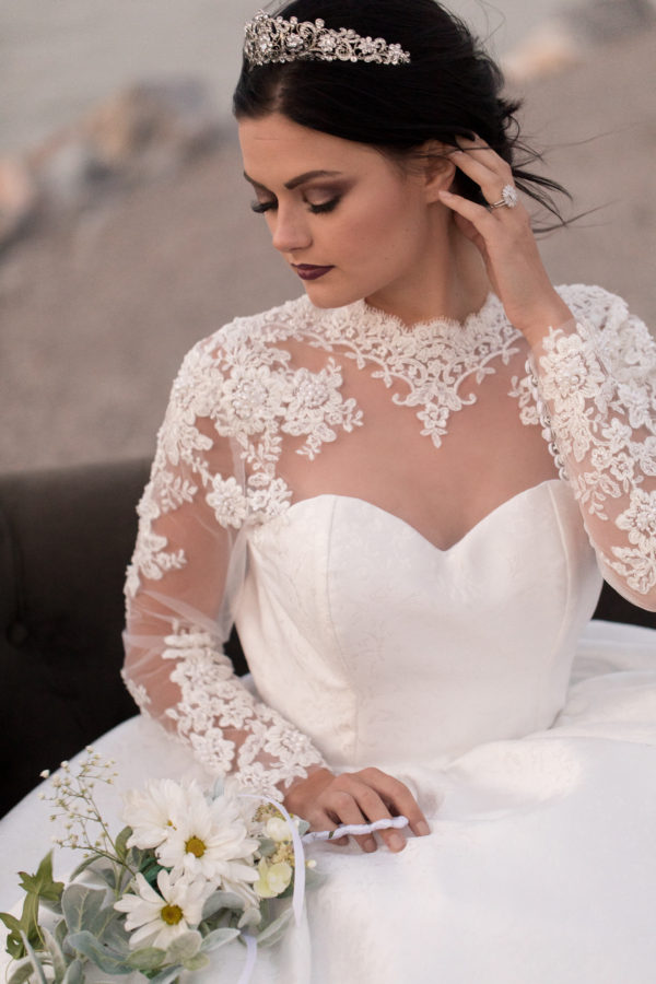 backless bridal gowns, high neck bridal gowns, long sleeve lace bridal gown, floral bridal gowns, ball gown bridal gowns