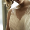 floral wedding dress, wedding dress slit, bridal gown pearls, pearl beaded, gathered chiffon aline
