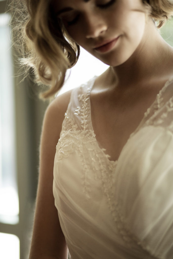 draped chiffon wedding dress floral wedding dress, wedding dress slit, bridal gown pearls, pearl beaded, gathered chiffon aline