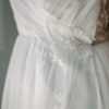 floral wedding dress, wedding dress slit, bridal gown pearls, pearl beaded, gathered chiffon aline