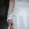 embroidered wedding dress, detailed wedding dress, bardot wedding gown, long lace sleeves, bridal gown bardot