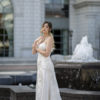 metalic thread, metalic wedding dress, fit and flare wedding gown, Crepe wedding gown, soft wedding gown