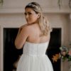 floral lace dress, strapless a line dress, floral lace skirt, wedding dress buttons, tulle and lace skirt wedding, sweetheart neckline wedding gown,