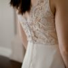 Lace scallop dress, soft tulle skirt, lace bodice dress, bridal buttons down the back dress, tulle neck,