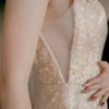 Sequin lace wedding dress, v neck wedding dress, v back dress, floral flat lace dress, sequin lace dress,