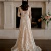Sequin lace wedding dress, v neck wedding dress, v back dress, floral flat lace dress, sequin lace dress,