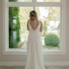 Scoop neck wedding dress, tie in back wedding dress, lace sheath dress, satin detailed dress, open back with tie dress,