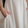 satin scoop back dress, satin dress with sleeves, sleeves with buttons, full satin wedding dress, modest satin dress,