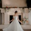 Strapless ballgown, glimmer tulle skirt, flat lace floral bodice, buttons on back wedding dress, beautiful detailed bodice,