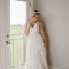 Tulle back dress, glimmer tulle dress, sequin lace dress, floral flat lace dress, sweetheart neckline wedding dress,