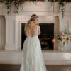 Tulle back dress, glimmer tulle dress, sequin lace dress, floral flat lace dress, sweetheart neckline wedding dress,