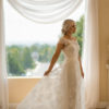simple lace bridal dress, flat lace, off the shoulder straps, shimmery, crepe and lace