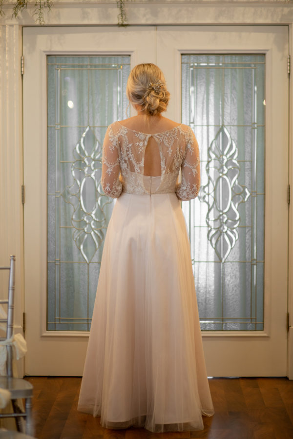 detailed lace bridal gown, lace sleeved bridal gown, lace with beaded detail,