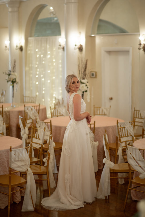 Floral Tulle wedding gown, sequined lace bridal gown, large beaded flowers, floral wedding dress,