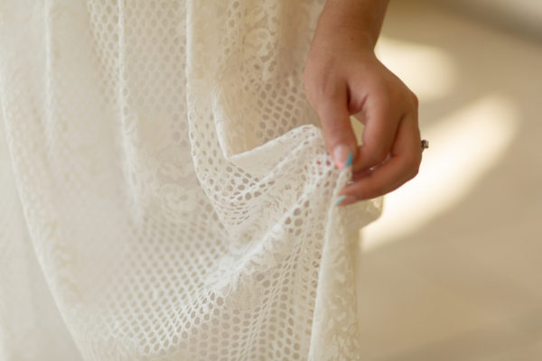 romantic wedding gown unique lace bridal gown, lattice style lace, crepe and lace, rose motifs, unique bridal