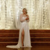 Glamorous Bridal Gown full sequined bridal gown, beaded tulle, dress with slit, sleeves with sequins, sparkly