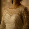 Glamorous Bridal Gown full sequined bridal gown, beaded tulle, dress with slit, sleeves with sequins, sparkly