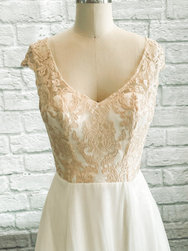 Flat lace a line dress, two tone lace dress, lace and tulle skirt a line, two toned flat lace dress, tulle lace back,