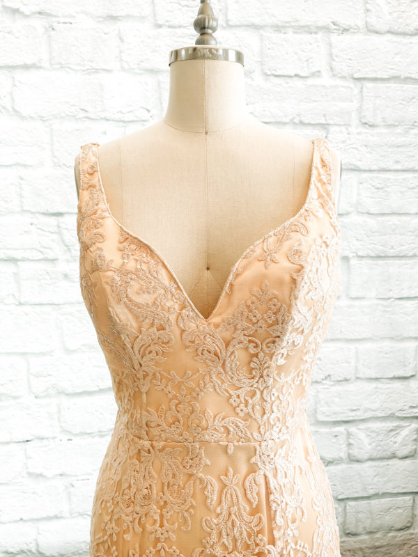 Sequin lace wedding dress, v neck wedding dress, v back dress, floral flat lace dress, sequin lace dress,