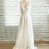 A line with slit, key hole back, sweetheart bridal neckline, beaded lace bodice, ivory beaded lace skirt,