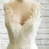 A line with slit, key hole back, sweetheart bridal neckline, beaded lace bodice, ivory beaded lace skirt,