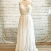 floral wedding dress, wedding dress slit, bridal gown pearls, pearl beaded, gathered chiffon aline