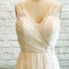 floral wedding dress, wedding dress slit, bridal gown pearls, pearl beaded, gathered chiffon aline