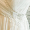 floral wedding dress, wedding dress slit, bridal gown pearls, pearl beaded, gathered chiffon aline