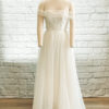 Strapless ballgown, glimmer tulle skirt, flat lace floral bodice, buttons on back wedding dress, beautiful detailed bodice,