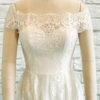 simple lace bridal dress, flat lace, off the shoulder straps, shimmery, crepe and lace