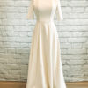 satin scoop back dress, satin dress with sleeves, sleeves with buttons, full satin wedding dress, modest satin dress,