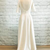 satin scoop back dress, satin dress with sleeves, sleeves with buttons, full satin wedding dress, modest satin dress,