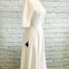 satin scoop back dress, satin dress with sleeves, sleeves with buttons, full satin wedding dress, modest satin dress,