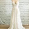 Beaded lace wedding dress, dress with pockets, back straps dress, spaghetti straps dress, beaded lace a line dress,