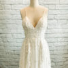 Beaded lace wedding dress, dress with pockets, back straps dress, spaghetti straps dress, beaded lace a line dress,