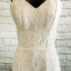 embroidered lace fitted gown, lace up back, beads, fitted, lace