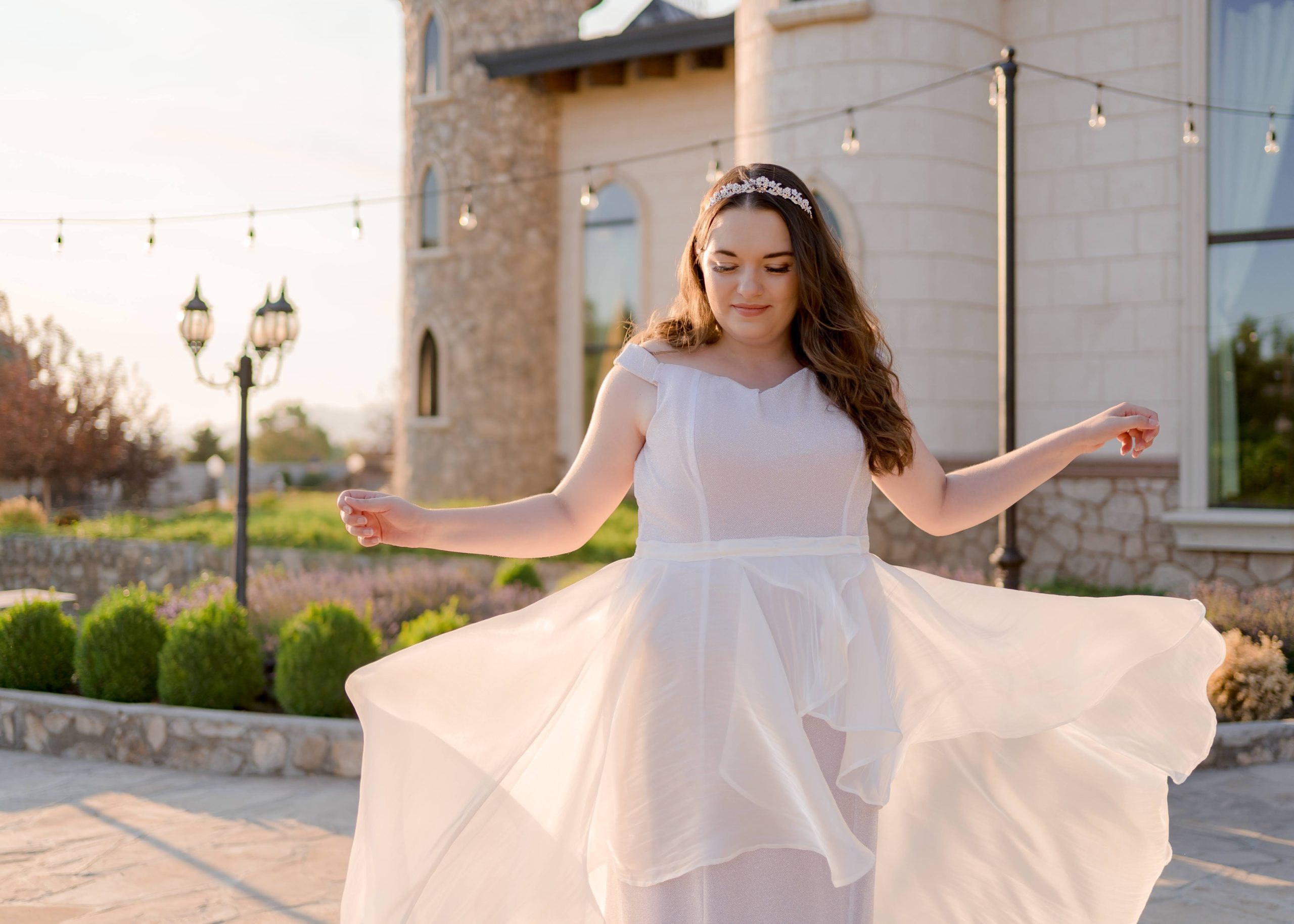 off the shoulder glitter gown organza ruffle bridal skirt